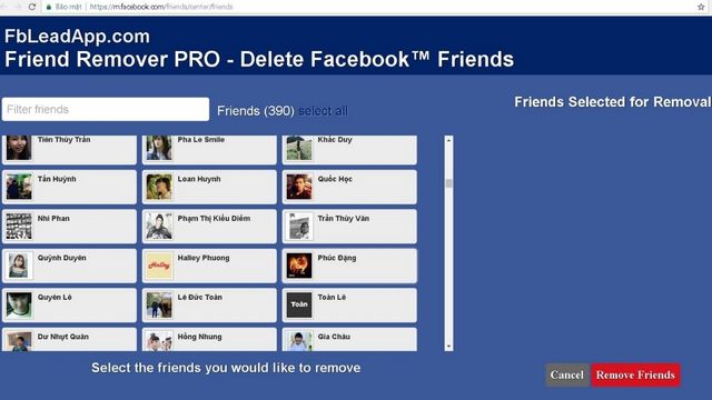 Bấm “Remove Friends” để hủy kết bạn hàng loạt